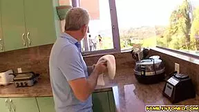 Ariana Grand slurps stepdads cock with sloppy licking and deep pussy tease