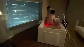 sucked cute santa's pale tits like a baby then raw fucked her standing in hotel bath