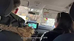 laura quest's mountain car flashing teases tanned skinny ass and pierced tits outdoors