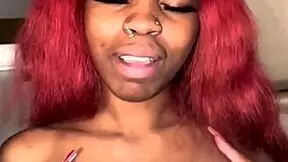 Redhead ebony babe goes crazy on big black cock up close!