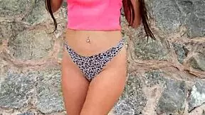 i feel so sexy and free dancing flashing my petite bikini body publicly on beach with neighbors watching