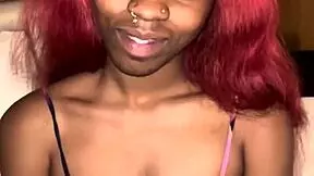 Redhead ebony babe goes crazy on big black cock up close!