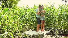 sassy mia bends over cornfield for muscular guy's big cock pounding 🌽🍆💦