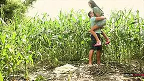 sassy mia bends over cornfield for muscular guy's big cock pounding 🌽🍆💦