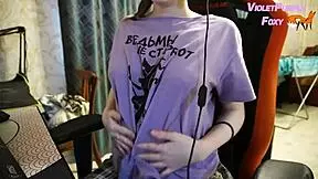 sexy babe pinches puffy nipples to intense orgasm while watching porn