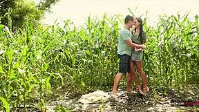 sassy mia bends over cornfield for muscular guy's big cock pounding 🌽🍆💦
