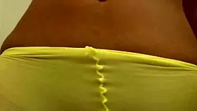 Jenny Welch teases older man while ripping clothes in yellow pantyhose