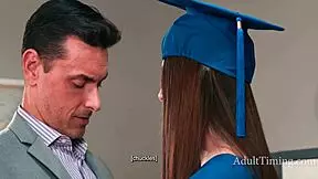fiona rides old prof pussy in classroom graduation gown