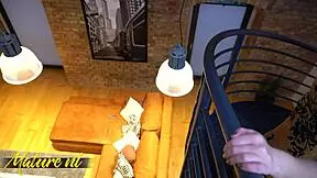 horny brunette babe pulled upstairs by stepmom for steamy pussy play