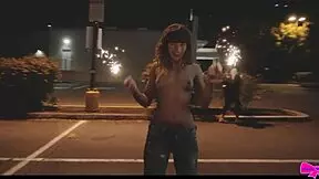 Honey Gold and Dakota Marr Flash Topless Outdoors with Sparklers
