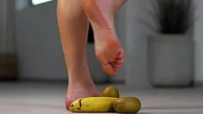 hey check out this petite brunette crushing fruits under high heels... yum for foot fetish fans 👠🍇💥