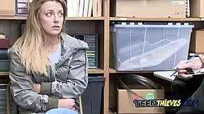 kate's crying but officer's big cock blackmail has her sucking monster dick at work 😢🍆💦