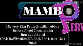 meet slim brazilian ebony angel chocolatinha breaking into her first double anal dp with three guys