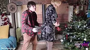 young guy fucks stepmom installing christmas decorations