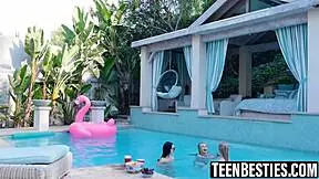 Three Blondes at Pool Dive into Fingering Licking Cunnilingus and Rimjob Orgy