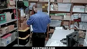 mall security bends shoplifter teen over desk for big cock punishment doggystyle in loss prevention office