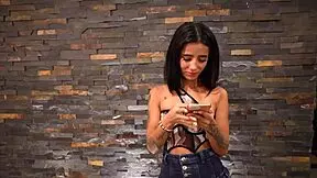 Watch super skinny colombian mariana voy gag on monster cock then get her tight pussy stretched wide with creampie in casting interview