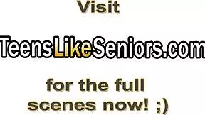 Petite teen brunette licks senior cock before bent over doggystyle pussy pounding