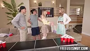 stepmom and stepdaughter get freeused hardcore by frat boys in old young taboo 4some frenzy