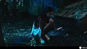 brunette latina FREEZES coco bae then fingers her wet pussy n SUCKS those huge tits in lesbian prank