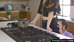 old man bangs daring strip daughter while wife cooks in kitchen cuckold style