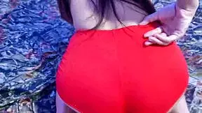 Why is this big butt red panty Asian workout girl teasing her asshole on bed?