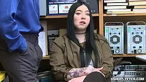 Hot British Brunette Thief Bent Over Office Desk for Doggystyle Pussy Pounding and Cowgirl Ride