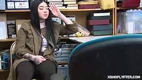 Hot British Brunette Thief Bent Over Office Desk for Doggystyle Pussy Pounding and Cowgirl Ride