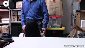 Hot British Brunette Thief Bent Over Office Desk for Doggystyle Pussy Pounding and Cowgirl Ride