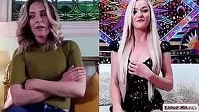 Blonde stepmom spies on stepteen 18+ fingering her hairy beaver