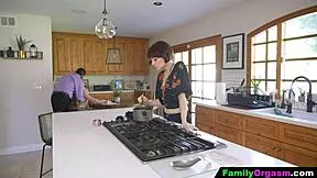 old man bangs daring strip daughter while wife cooks in kitchen cuckold style