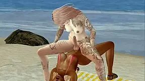whoa that sexy trans babe rides huge cock wild on the beach