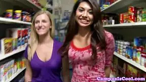 cockloving college babes 😍 riding dick in dorm pov threesome!