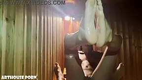 Sizzling Sauna Tease: Violeta Grey's Dripping Tits, Ass, and Bare Soles Footjob