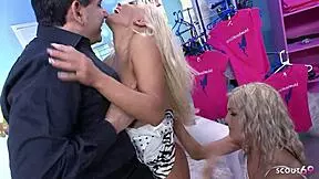 yo those two blonde milfs in lingerie with saggy naturals take older guy's fat cock in rough ffm