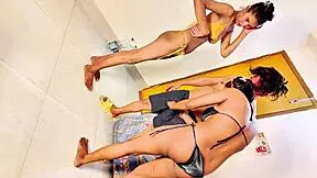 pretty amateurs enjoy rough ffm threesome with anal blowjobs facials and squirting