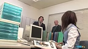 damn another office day sexy young bitch bent over fucked by two hard cocks