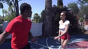 four guys take turns on interracial teen with oral and fingering closeups