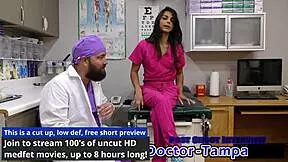 Dr. Tampa checks Misty Addams for Tampa University entrance physical