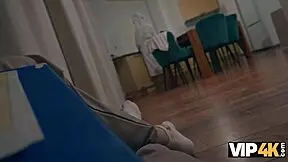 vip4k. slutty russian debtor's natural small tits bounce as tight pussy asshole pay debt