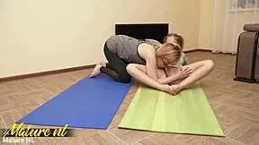 18 year old babe joins yoga class taught by lesbian milf instructor