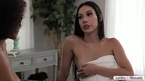 busty ebony babe gets her face sat on by petite brunette girlfriend during intense lesbian cunilingus and kissing session