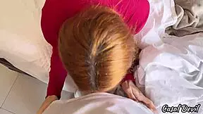 redhead girlfriend calls hotel janitor for fingering lick while boyfriend shops