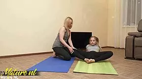 18 year old babe joins yoga class taught by lesbian milf instructor
