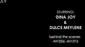 you get a peek behind the scenes as dina joy and dulce meylene tease with sloppy deepthroats, assplay and big cock gagging