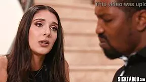 latina kneels suddenly sucks huge black cock then takes rough pounding.