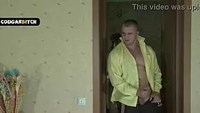 mature chubby cougar in pantyhose seduces young stud's huge cock 😈🍑