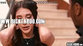 latina kneels suddenly sucks huge black cock then takes rough pounding.