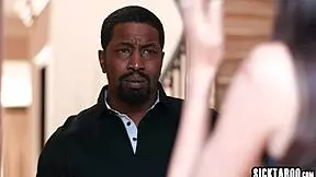 latina kneels suddenly sucks huge black cock then takes rough pounding.