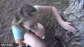 Alyssa Cole Kneels Sucking Cock Outdoors In Park